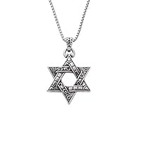 Mens Stainless Steel 6 Point Star Hexagram Star of David Pendant Necklace