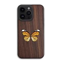 ONNAT-Insect Art Series Case for iPhone 14 Pro Max/14 Pro/14 Plus/14 - Real Insect Specimen(Butterfly) Genuine Black Walnut Wood Luxury Gifts for Women (14ProMax,16.Common Tiger)