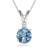 0.07 Cts Diamond & 2.50 Cts of 9 mm AAA Round Aquamarine Pendant in 18K White Gold