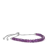 Natural Amethyst Beads Slider Bracelet, 92.5 Sterling Silver Slider Bracelet, February Birthstone 10 Inch