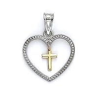 14k Two Tone Gold Religious Faith Cross Love Heart Pendant Necklace Jewelry for Women