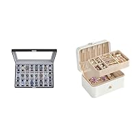 SONGMICS Watch Box, 24-Slot Watch Case, Lockable Watch Storage Box with Glass Lid, Jewelry Box, Travel Jewelry Case, 2-Layer Jewelry Holder Organizer UJWB024 & UJBC166W01