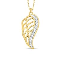 0.10 CT Round Cut Created Diamond Angel Wing Diamond Pendant Necklace 14K Yellow Gold Over