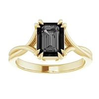 Gothic 3 CT Emerald Shape Black Diamond Engagement Ring 10K Yellow Gold, Solitaire Black Onyx Ring, Double Claw Black Minimalist Ring, Wedding Ring, Bridal Rings