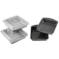 Wilton Non-Stick Square Baking Pans Set with Lids (9-Inch, Set of 2) and Wilton Premium Non-Stick Square Cake Pans (8-Inch, Set of 2)