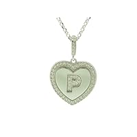 925 Sterling Silver Finish White Sapphire Micro Pave Initial P Heart Charm Pendant