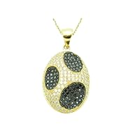 18K Yellow Gold Finish Sterling Silver Round Diamond Set Micro Pave Black Sapphire Abstract Pendant