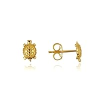 Sea Turtle Stud Earrings Real Solid 14K Yellow Gold