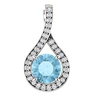 14k White Gold Round 6mm Polished Aquamarine and .08 Dwt Diamond Pendant Necklace Jewelry for Women