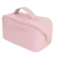 Large Capacity Cosmetic Travel Bag, Women's Makeup Travel Bag Portable Leather Cosmetics Bag, Makeup Storage Bags with Handle and Divider, Wide Opening Cosmetic,Makeup Bag -, PINK, M, Travel