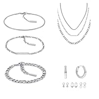 Calvin Klein Women's Silver Chain Necklaces with Silver Linked Chain Bracelets and Silver Dangle and Drop Earrings Set