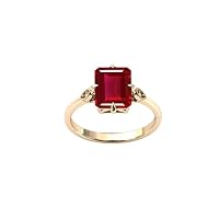 Vintage 4 CT Ruby Ring Emerald Cut Anniversary Ring in 14K Yellow Gold