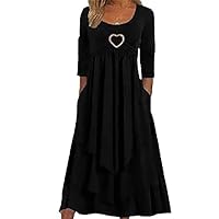 Women's Flare Ruffle Tiered Dress Spring Long Sleeve Crew Neck Maxi Dress with Pockets Evening Dress Plus Size