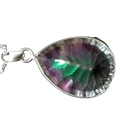 Sterling Silver 925 Pretty Teardrop Mystic Topaz Gemstone Pendant With Chain Jewelry