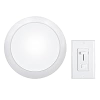 Maxxima 7.5 in. Slim Round LED Flush Mount Ceiling Light Fixture and 3-Way/Single Pole Dimmer Electrical Light Switch, LED Disk Light 900 Lumens, Warm White 3000K Dimmable Closet Light