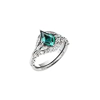Kite Shape 3 CT Emerald Wedding Ring Set Vintage Kite Shape Emerald Leaf Engagement Ring Set For Women Art Deco Bridal Ring Set
