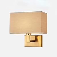 E27 Wall Sconce Indoor Night Light Fixture, Square Wall Lamps with Fabric Shade, Electroplated Metal Bedside Wall Mounted Lamp for Bedroom Living Room Study Hotel Library