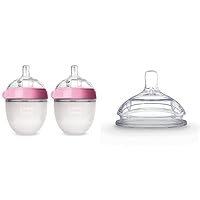 Comotomo Baby Essential Bundle Baby Bottle, Pink & Fast Flow Nipple, 6+ Months