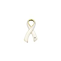 Large White Ribbon Shaped Pins – White Ribbon Pins for Lung Cancer Awareness, Terrorism Awareness, Bone Cancer, Adoptee & Adoption Awareness, Fundraising, Gift Giving & More!