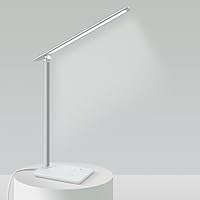 LED Desk Lamp Dimmable Table Lamp Reading Lamp with USB Charging Port, 5 Lighting Modes, Sensitive Control, 45 Minutes Auto-Off Timer, One-Click Reading Eye Protection lamp (Warm White)