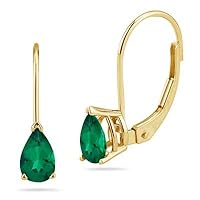 Lab Created Pear Russian Emerald Stud Earrings With Lever Back in 14K Yellow Gold Available in 5x3mm - 10x7mm