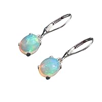 Natural Oval Ethiopian Fire Opal Earring 925 Sterling Silver lever back Clasp Jewelry