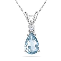 0.02 Cts Diamond & 0.60 Cts of 7x5 mm AA Pear Aquamarine Pendant in 14K White Gold