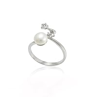 Flower Zircon Pearl Adjustable Handmade 925 Sterling Silver Ring C2476