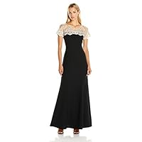 Women's Long Gown with Embroidered Gold Lace