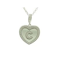 925 Sterling Silver Finish White Sapphire Micro Pave Initial C Heart Charm Pendant