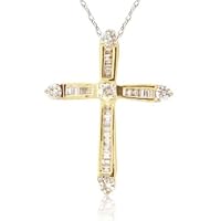Natural Diamond Round & Baguette Cross Pendant 0.50 ctw 14K Yellow Gold. Included 18 inches 14K Gold Chain.