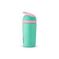 Kids Flip Insulation Stainless Steel Water Bottle with Straw, Locking Lid Water Bottle, Kids Water Bottle, Great for Travel, 14 Oz, Teal and Pink