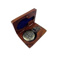 NauticalMart Embossed with Flower, Roman Number Dial Analogue White Dial Pocket Watch with Chain and Wooden Box