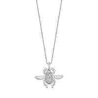 0.10 CT Round Created Diamond Flying Beetle Pendant Necklace 14k White Gold Over