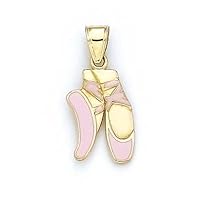 14k Yellow Gold Pink Enamel Ballerina Slipperidot Pendant Necklace Jewelry for Women