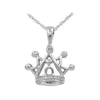 Girl's 14K White Gold Diamond Accented Crown Pendant Necklace (15 in)