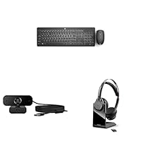 Bundle of HP 230 Wireless Mouse and Keyboard Combo+ HP 430 FHD Webcam + Poly Voyager Focus UC Wireless Headset