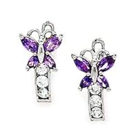 14k White Gold February Purple CZ Butterfly Angel Wings Leverback Earrings Measures 12x7mm Jewelry for Women