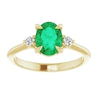 1.5 CT Three Stone Oval Emerald Engagement Ring 14k Gold, Dainty Green Emerald Ring, Thin Band Chatham Emerald Diamond Ring, Minimalist Ring, Filigree Art Deco Antique Ring, Perfact for Gift