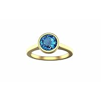 0.90 CTW Natural Round Shape London Blue Topaz Ring Stone Size 5.5MM In 14k Solid Gold Topaz Jewelry