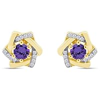 1.50 ct Round Cut Created Amethyst & Simulated Diamond Star Of David Stud Earring 14k Yellow Gold Plated 925 Sterling Silver