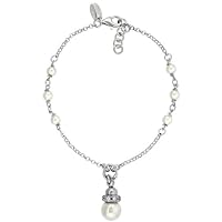 Sterling Silver Swarovski Pearl Charm Bracelet Cubic Zirconia Accents, 7 inches Long