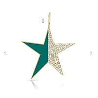 Designer Star Half Enamel Diamond Sterling Silver Pendant,Beautiful Star Silver Diamond Enamel Charm,Handmade Perndant Jewelry,Gift