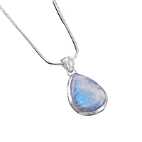 Handmade 925 Sterling Silver Natural Rainbow Moonstone Pendan necklace Gift Jewelry