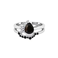 8X5 Pear Shape 1.00 CT Black Onyx Wedding Bridal Ring Set For Bride, Solitaire Ring Set For Daughter, Art Deco Ring Set For Black Lover's.
