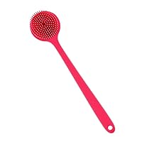 YEERCO Shower Back Scrubber with Silicone Brush and Long Handle (Red)
