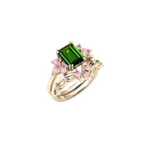 Chrome Diopside 1 CT Engagement Ring Set For Women Emerald Cut Chrome Diopside Wedding Ring Set 14k Gold Chrome Diopside 2 Piece Bridal Ring Set Antique Anniversary/Promise Ring Set