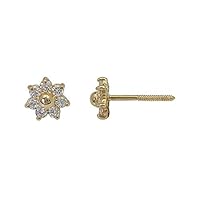 0.10 CT Round Cut Created Diamond Flower Stud Earrings 14k Yellow Gold Over