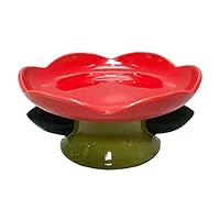 Pet Bowl Pet Ceramic Bowl Cute Flower Bowl Canned Dinner Plate Heightened Protection Cervical Vertebrae to Prevent Overturning (Color : Plate red)