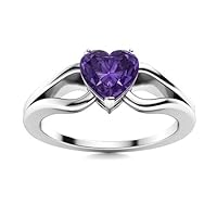Amethyst Heart Shape 6.00mm Solitaire Promise Ring | Sterling Silver 925 With Rhodium Plated | A Promise Heart Shape Ring For Womans And Girls Wear Everyday
